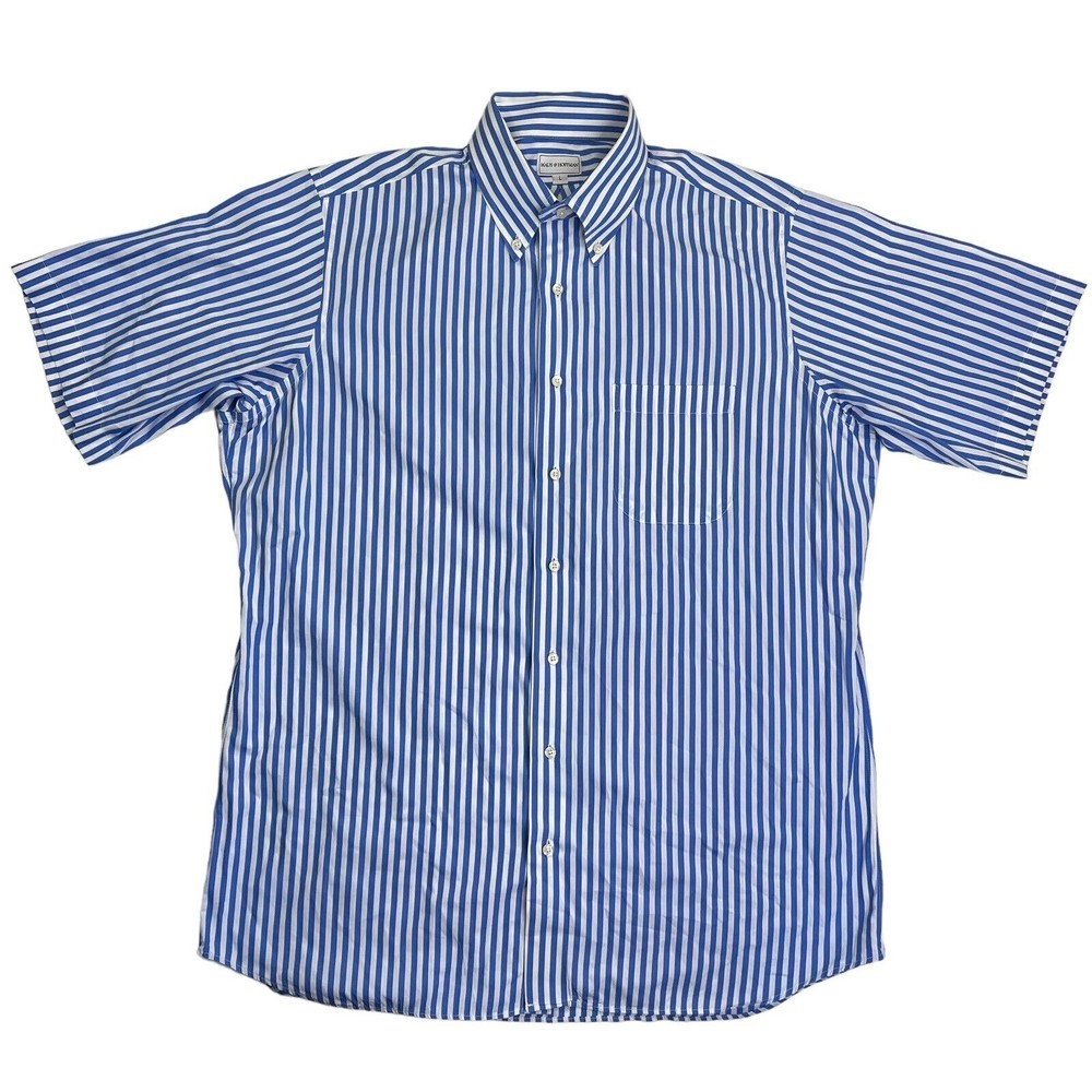 VTG Maus & Hoffman Vertical Stripe Button Down Short Sleeve Shirt Men’s L Blue
